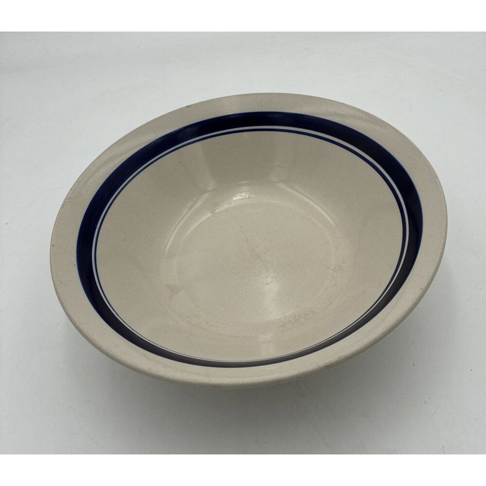 Prinetti Stoneware Serving Bowl Ivory w/ 2blue Ribbon Stripes 9" Oven to Table